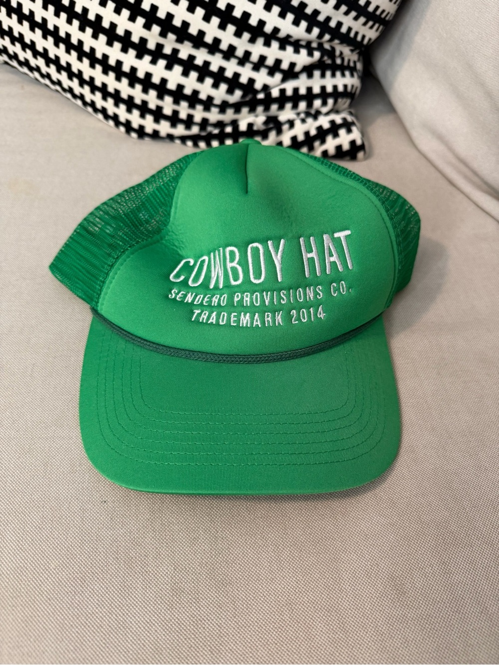 Cowboy Hat Green Trucker Cap with White Embroidery